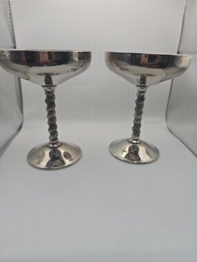 Vintage F.B. Rogers Silverplate Italy Goblets Pair Twisted Stem Sherbet Cups
